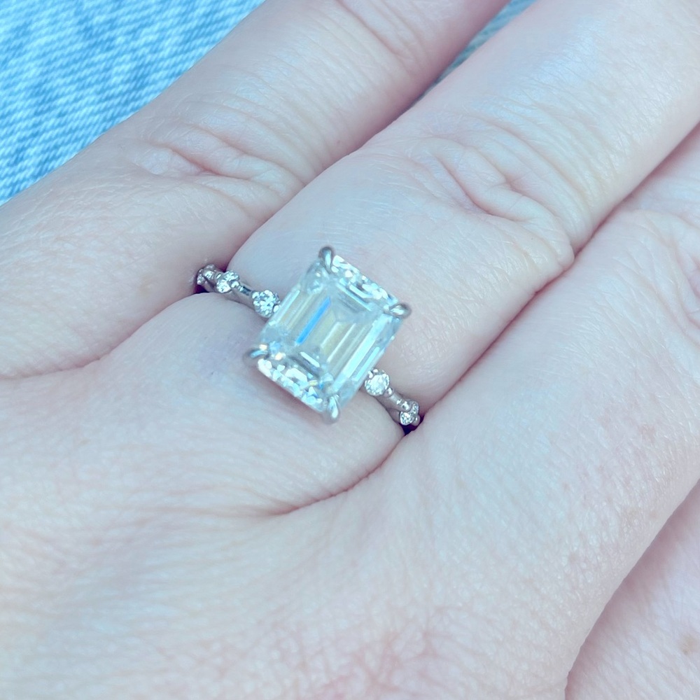 3.25 moissanite emerald cut wedding ring